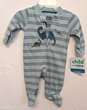 Child of Mine by Carter's Newborn Cotton Knit Striped Dino Sleeper 2-Way Zip