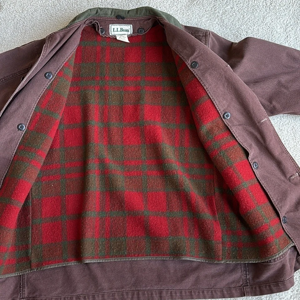 Chaqueta de Caza Forrada Extraíble Lana Lona LL Bean De Colección Marrón Hombres Mediana Alta Foto 4 de 4
