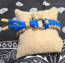 Blue Tan Nylon Paracord Bracelet Adjustable Shackle Clasp, 8in, 1 Pack