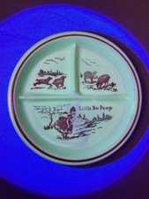 Vintage Uranium Glass Anchor Hocking Childs Divided Plate Little Bo Peep Vitrock