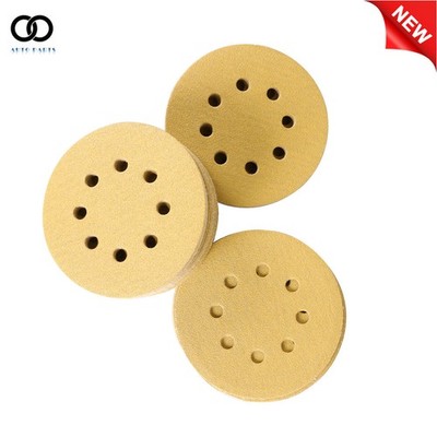 New 100 Pcs 5'' 8 Holes Sanding Disc Hook and Loop Flocking Sandpaper 100 Grit