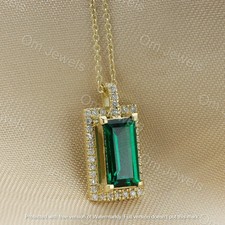 3.20Ct Emerald Cut Green Emerald Halo Pendant...