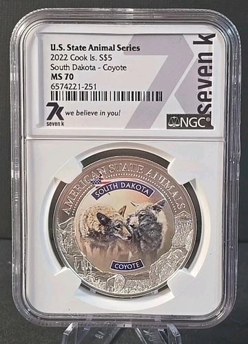 2022 Cook Islands $5 Silver Coin –SOUTH DAKOTA COYOTE  – NGC MS70