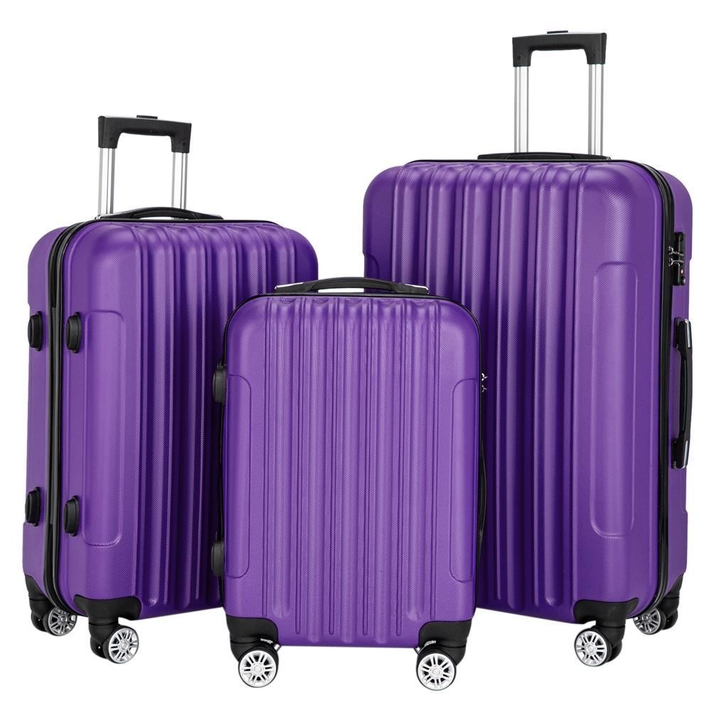 Set Abs Trolley Spinner 20"/24"/28" Suitcase Hard Shell Purp