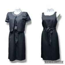 Vintage Dress Studio 1 Midi Dress Suit Jacket Set Womens 8 Black Secretary Retro