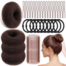 134 Pcs Brown Hair Bun Maker Kit Medium - 4 Bun Hair Pieces for Women, 20 Hair N