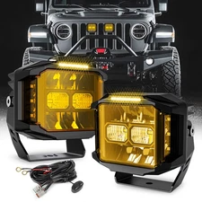 2x Auxliary 5" Side Shooter LED Work Light Bar Spot Pod Ditch Fog Lamp Amber DRL