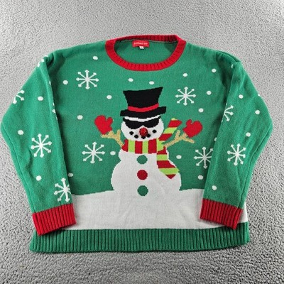 Ugly Christmas Sweater Large Green Snowman Holiday Party Knit Winter