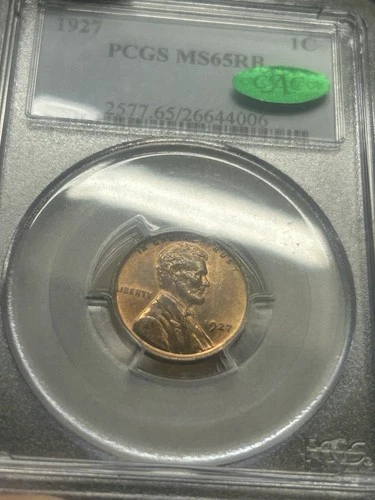 1927 P Lincoln Wheat Cent Penny PCGS MS65 RB CAC Approved Original Color