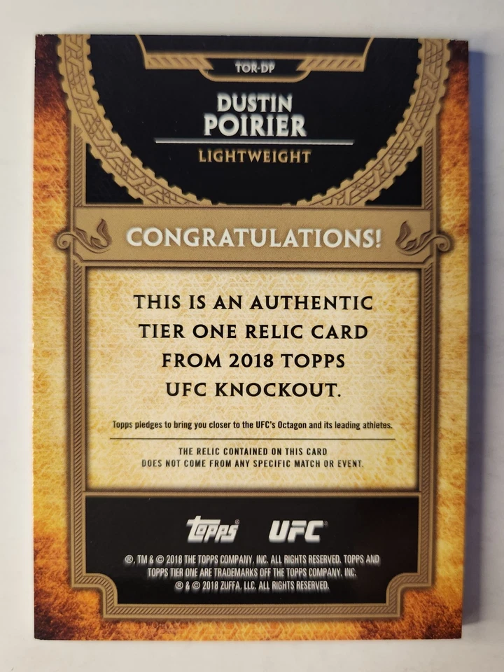 2018 Topps UFC Knockout Tier One Relic #TOR-DP DUSTIN POIRIER /50 - Image 2 of 2