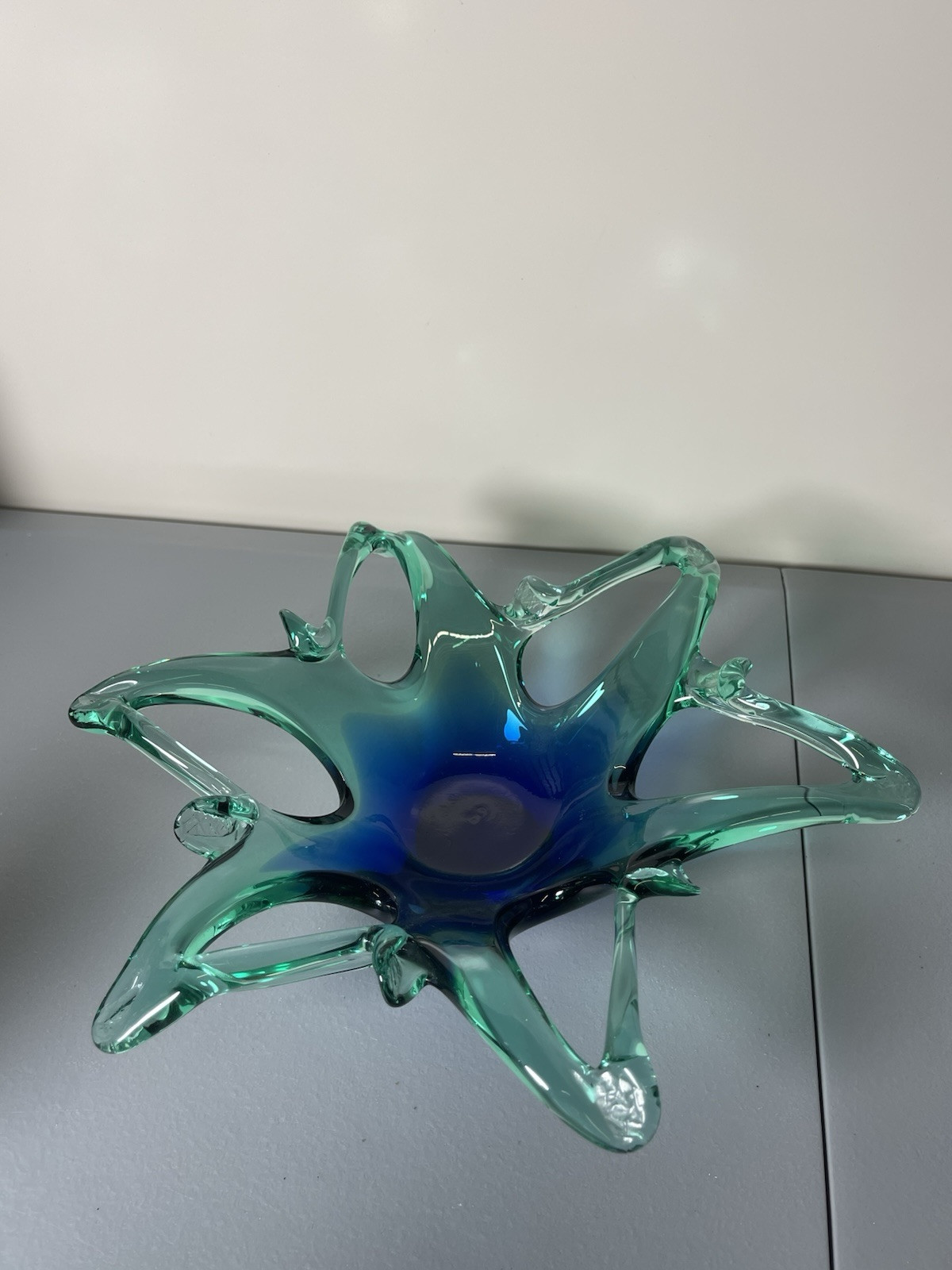 Rare Murano 6-Sided Cottage Blue Basket Fruit Bowl