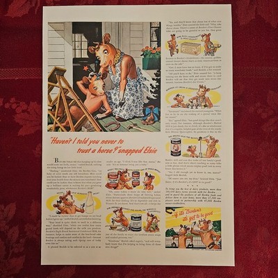 1940s Borden s Elsie the Cow Vintage Milk Ad   Americana Cartoon Illustration