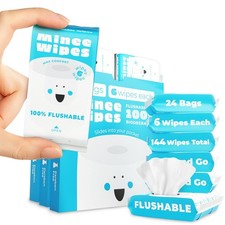 Impossibly Compact Travel Flushable Wipes - 99.5 Water 6 Count Pack of 24 
