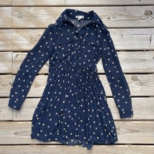 A'gaci Navy Blue Polka Dot Long Sleeve Shirtdress Mini S