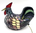 VTG Stained Glass Tiffany-Style Rooster Chicken Table Lamp Night Light Electric