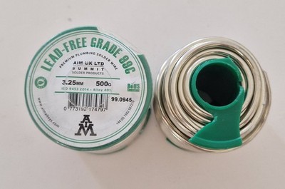 2x AIM bleifreier Lötdraht 500g 99C 3,25mm fester Kern Trinkwasser Kupfer