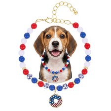 4th of July Dog Beaded Necklace Durable USA Pet Collar for Dog Cat Adjustab...