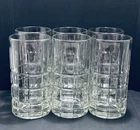 6 Vintage Anchor Hocking Manchester Tartan 16 oz. Tea Glasses Clear Tumblers