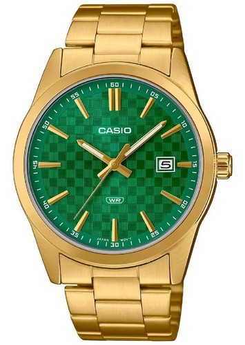 Casio MTP-VD03G-3A DISPLAY Men's Watch Standard Gold Tone Green Dial Analog