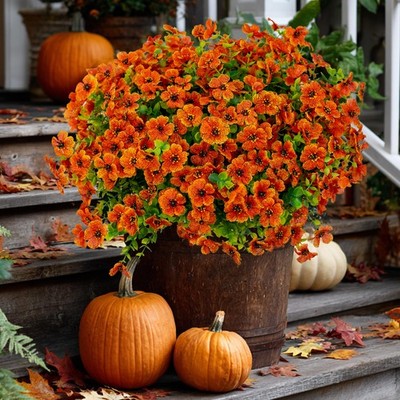 AXYLEX Artificial Fall Flowers Outdoor Fake Mums - 16 Bundles Red Orange16 