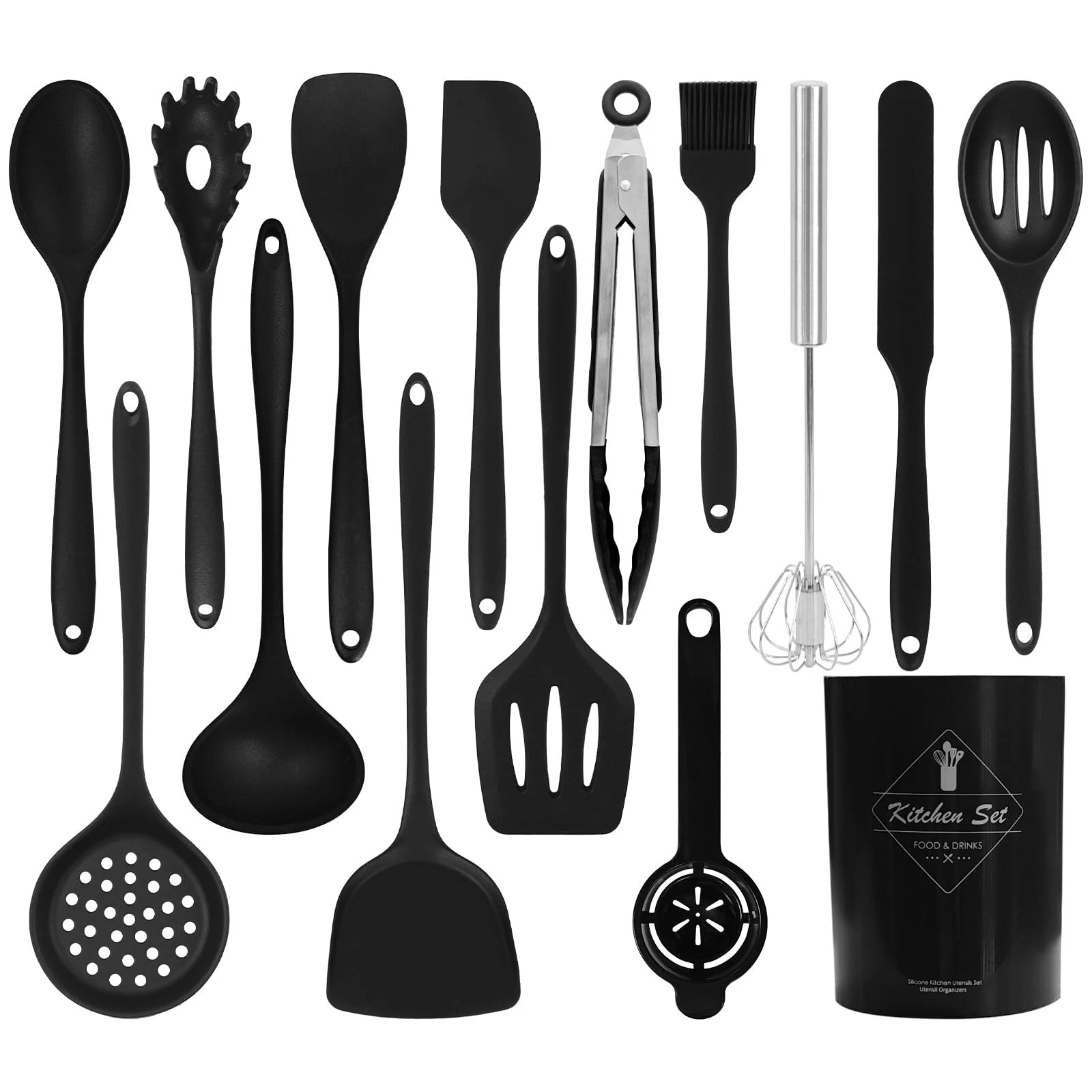 Silicone Kitchen Utensils Set 15PC Cooking Utensils Set, Heat Resistant Kitch...