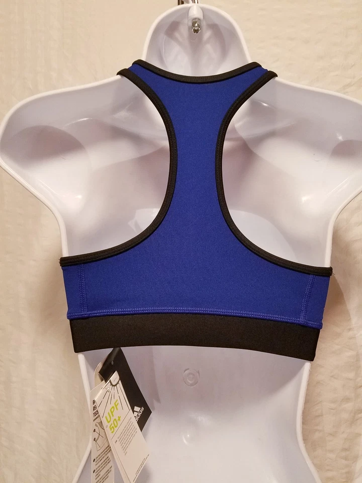 New ADIDAS Racerback Blue Sports Bra ClimaLite Metallic Logo Women's XS S - Image 3 of 4