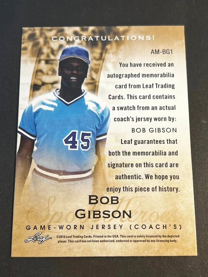 2014 Leaf MISSING AUTOGRAPH PROOF 2 Pieces Bob Gibson #AM-BG1 - Image 3 of 4