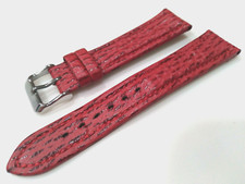 Red Genuine Shark Sharkskin 20mm Regular Padded Watch Band Silver Tone Buckle