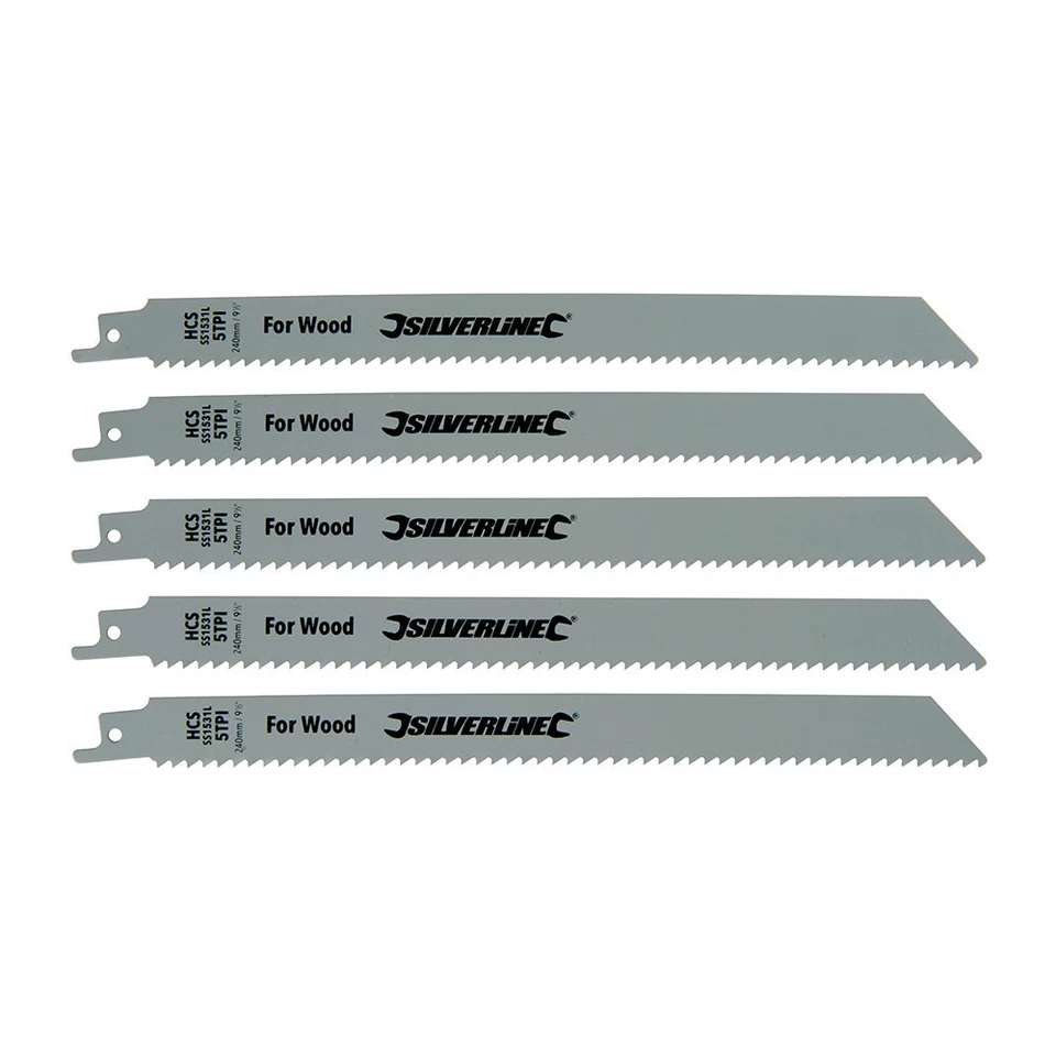 SILVERLINE 5 LAMES DE SCIE SABRE LONGUES 240 MM POUR UNE COUPE GROSSIERE DU BOIS