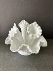 Vintage Fenton Hobnail Epergne Milk Glass 3 Horn Flower Centerpiece **READ