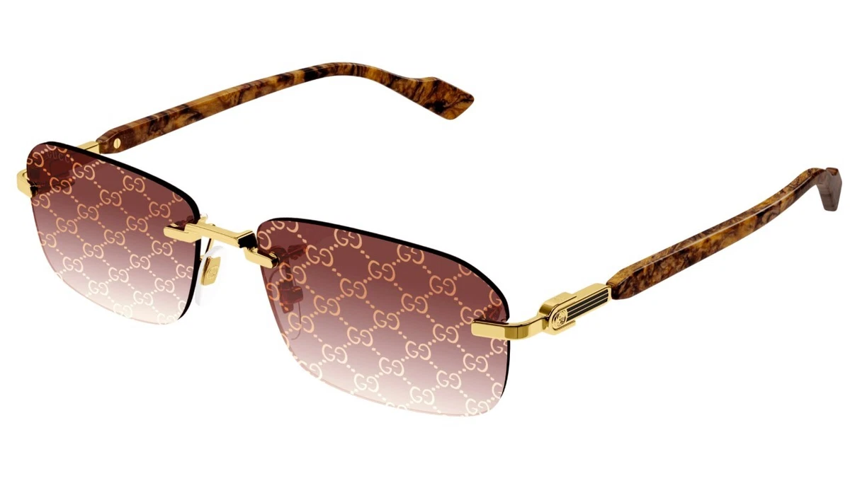 GUCCI GG1221S 004 Rectangular Squared Metal Gold Yellow Red 56