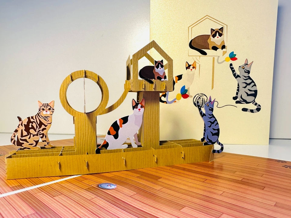 Tarjetas Pop Origami Madera Gato Árbol Purrrfect Tarjeta de Cumpleaños para Todo Gato Loco Amor Foto 2 de 4