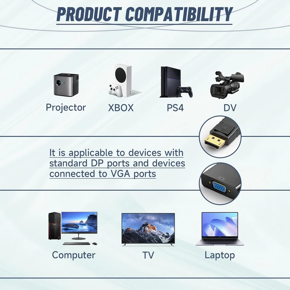 DP Display Port Male to VGA Female Adapter Lead Converter Cable UK - Image 4 of 4