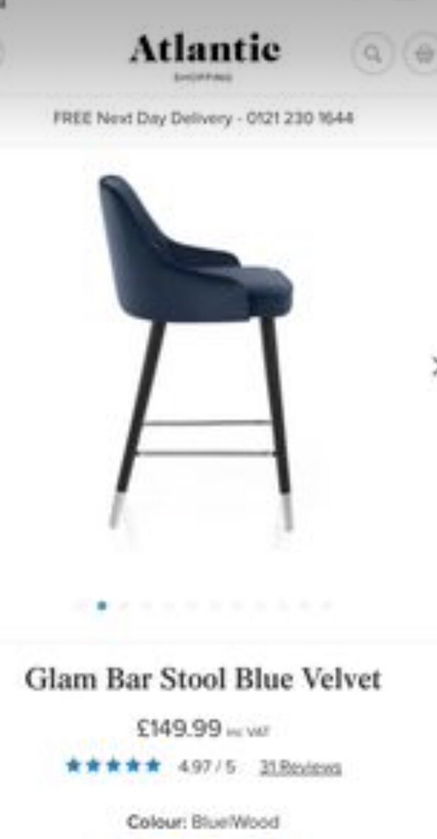 Velvet Bar Stools X2 eBay