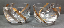 Set of 2 Vintage Bohemia Crystalex Silver and Gold Striped Glass Bowls