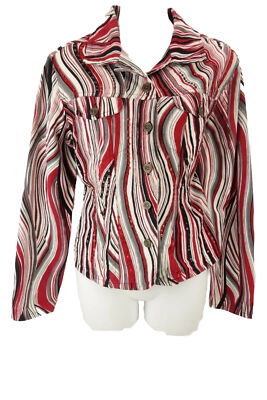 GAUDY COUTURE Denim Jacket 100% COTTON Size MEDIUM Red White Black Button Up