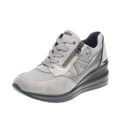 Inblu Sneaker aus Synthetik und Glitzer mit grauem Keilabsatz - Damen Schuhe Sneaker
