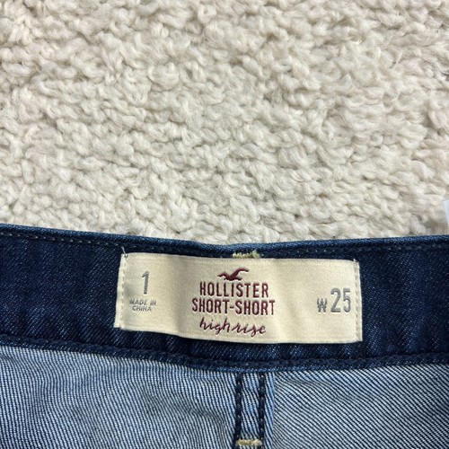 Hollister Mid Rise Jean Shorts Juniors Womens Sz 1 W25 Y2K Dark Stretch Cuffed - Picture 5 of 8