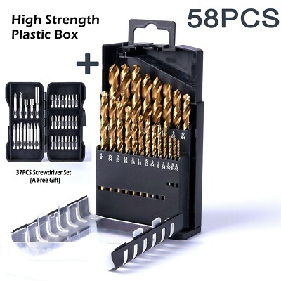 58PCS 1/16''-3/8'' M35 Cobalt Jobber Length Twist Drill Bit Metal Screwdriver Bit
