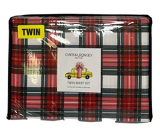 Cynthia Rowley Twin Sheet Set Red Tartan Plaid Microfiber Sheets NEW 