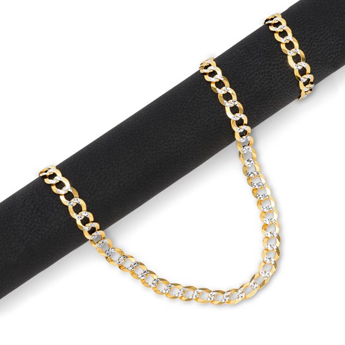 14K Yellow Gold 5mm Mens Solid Diamond Cut White Pave Cuban Chain Necklace 24" - Picture 11 of 11