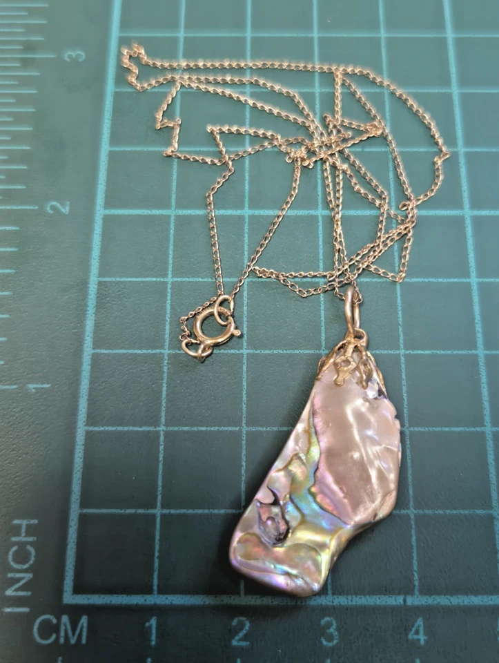 Vintage Stamped RL 1/20 14k GF Abalone Shell Rectangular Shape Pendant Necklace — 第 2/4 张图片