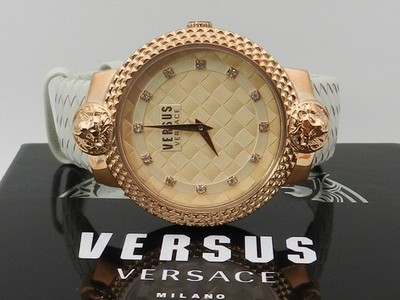 Versus Versace Women's Mouffetard Two Hand Beige Leather Watch 38mm