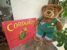 Eden Corduroy Bear Plush Stuffed Green Overalls Plus Hard cover Story Book 11  
