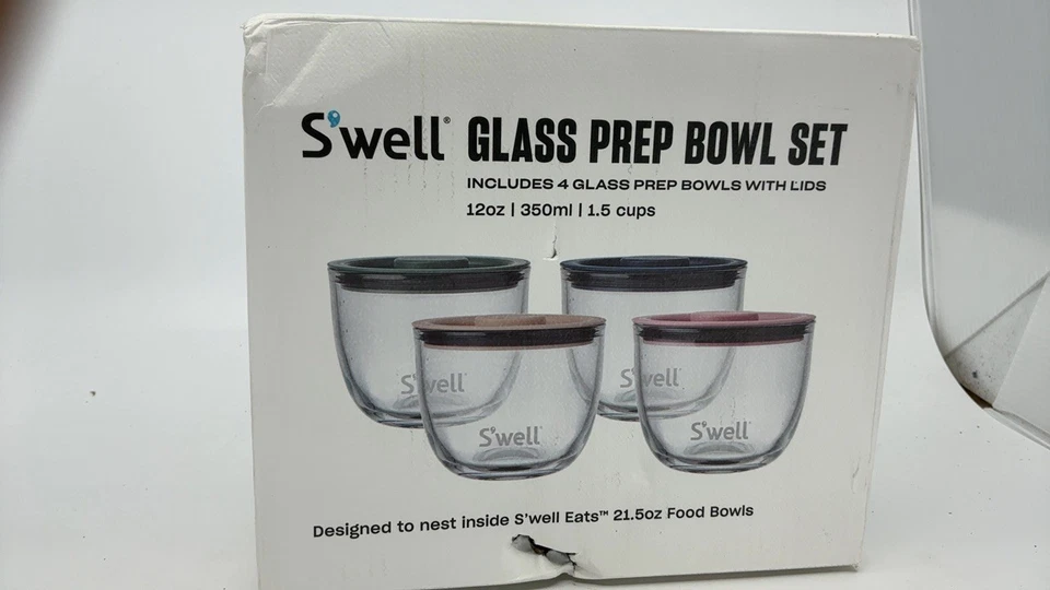 Juego de 4 cuencos de preparación de vidrio S'well de 12 oz, diseño de anidación, fácil preparación de comidas Foto 4 de 4