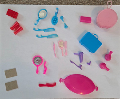 LOT Of VINTAGE Barbie Doll Accessories: hand mirrors, brushes, combs, suitcases