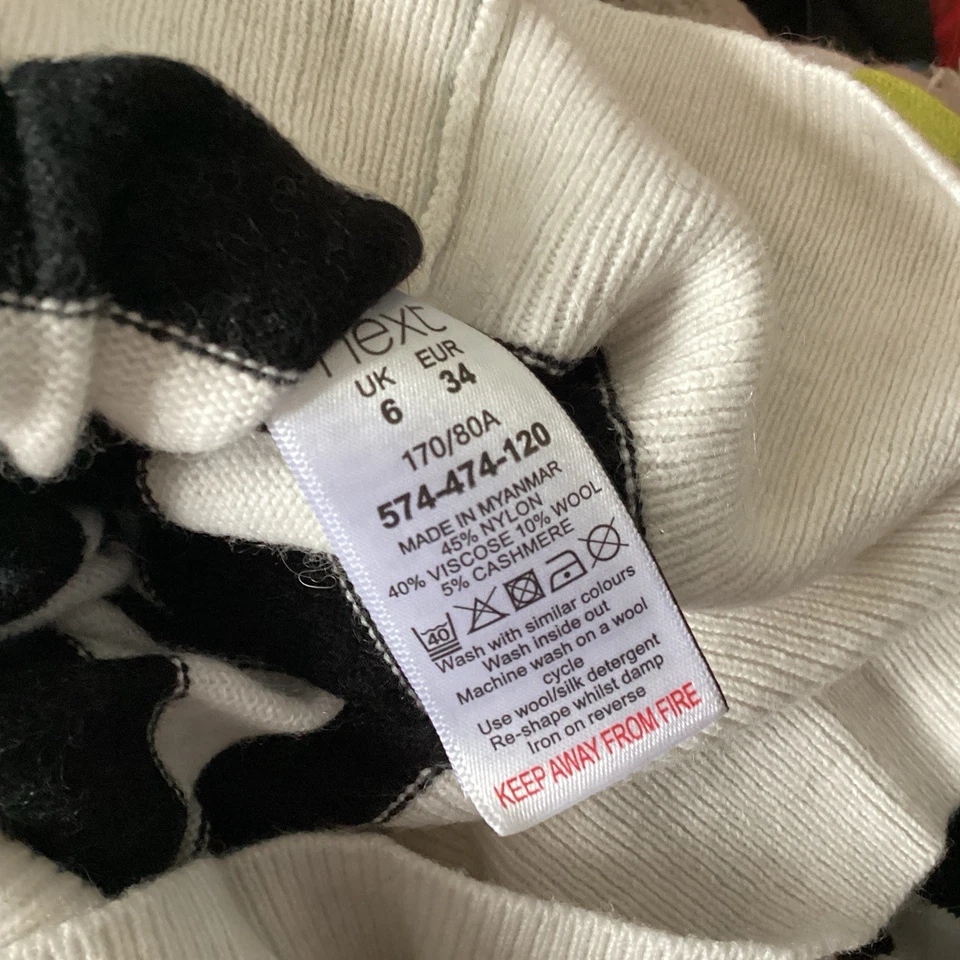 Next Knitwear Women’s Wool & Cashmere Blend Soft High Neck Stripe Jumper Size 6 - Image 3 of 4