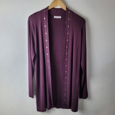 M&S Per Una Women Size 18 Burgundy Long Line Stud Open Cardigan Casual Smart