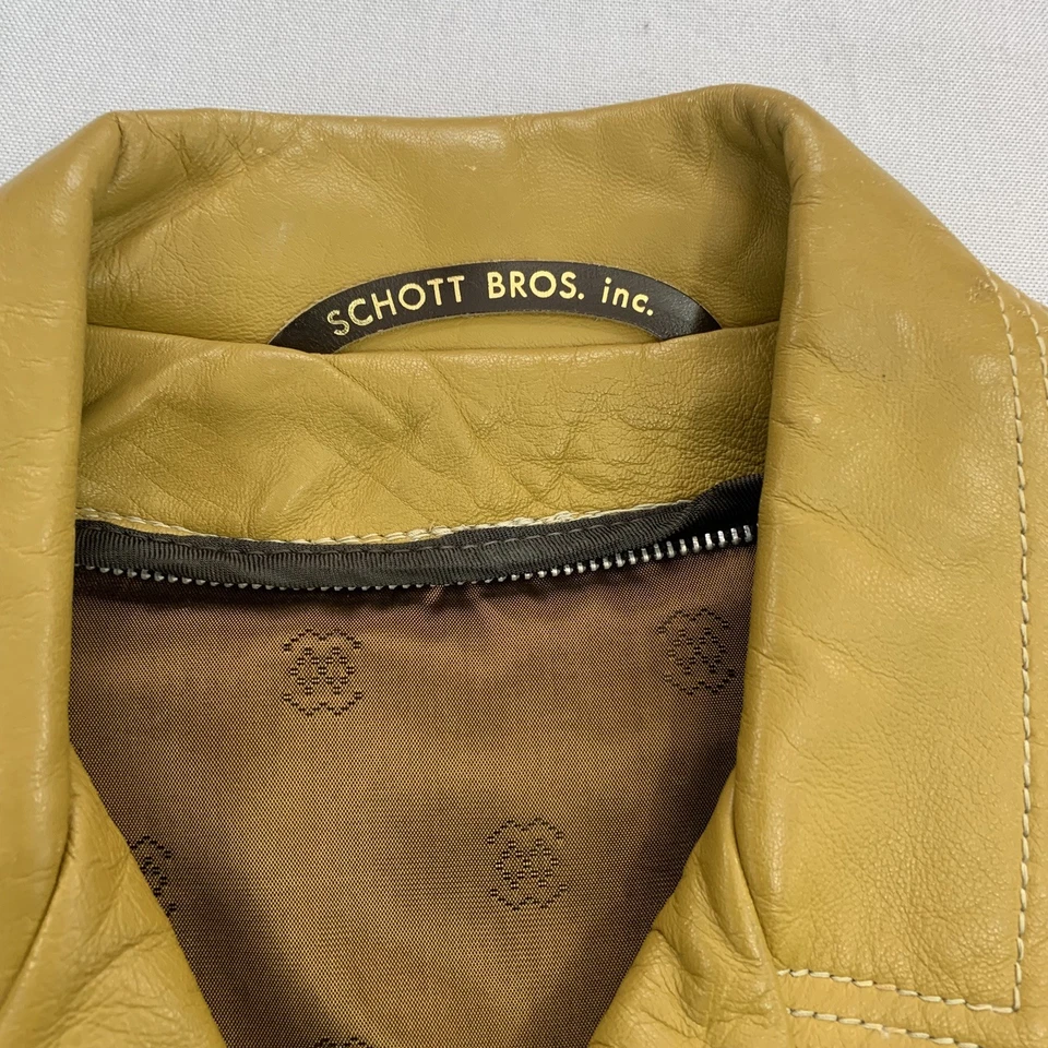 VTG Schott Bros Inc Women's Cabretta Leather Car Coat Jacket Mustard M/L Rare - Image 2 of 4