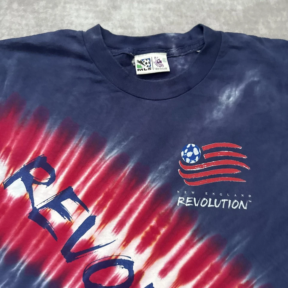 Vintage 90s New England Revolution Shirt Mens XL Blue Red MLS Soccer Tie Dye - Image 2 of 4